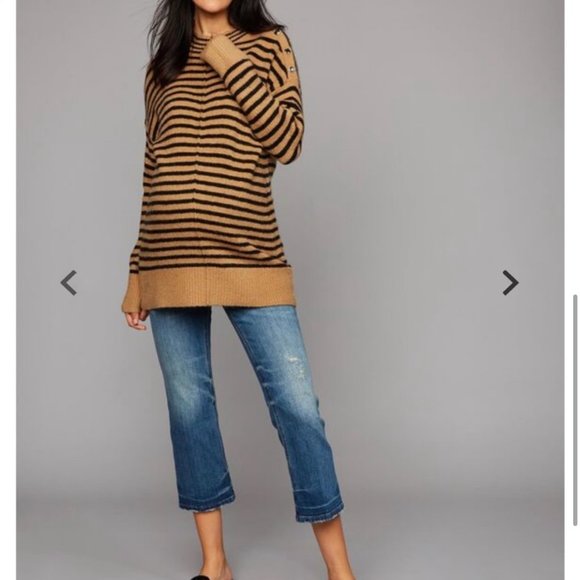 Luxe Essentials Denim Tan and Black Button Shoulder Maternity Sweater NWT Small - Picture 5 of 10